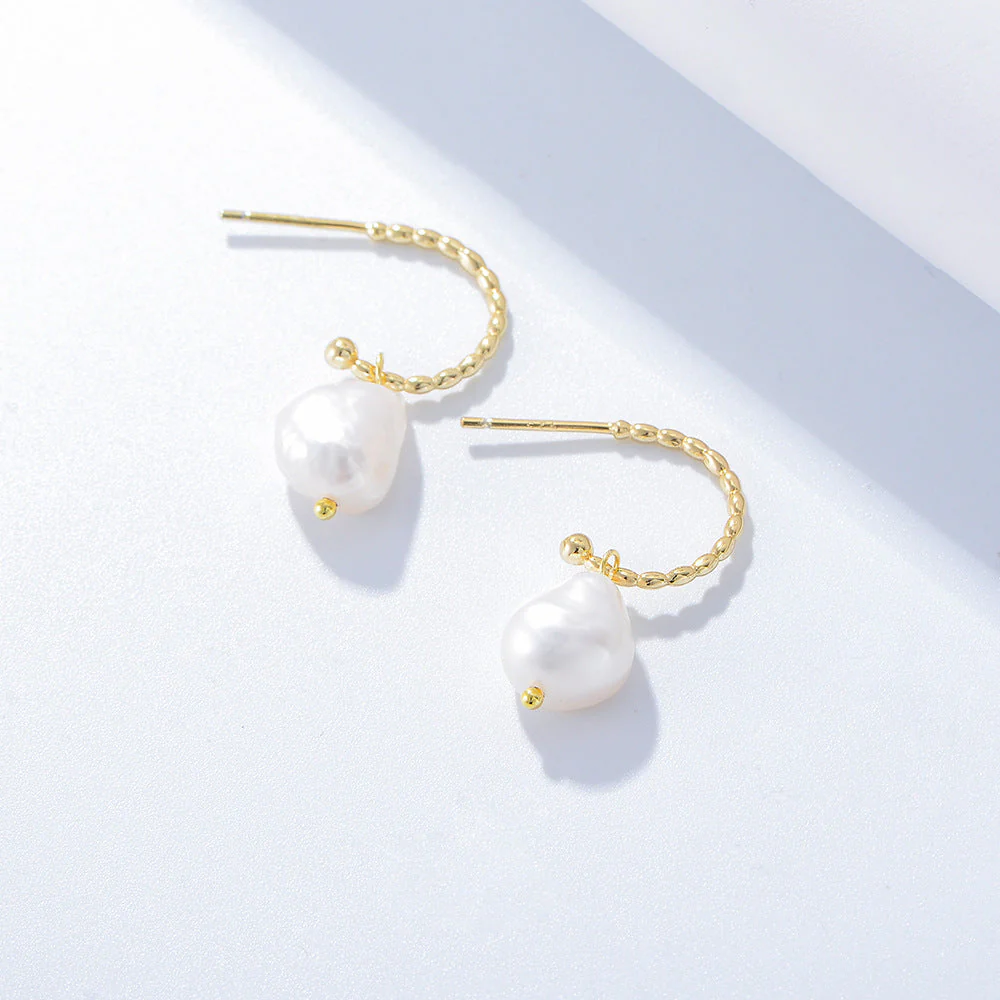 C Shape Irregular Baroque Pearl Earrings