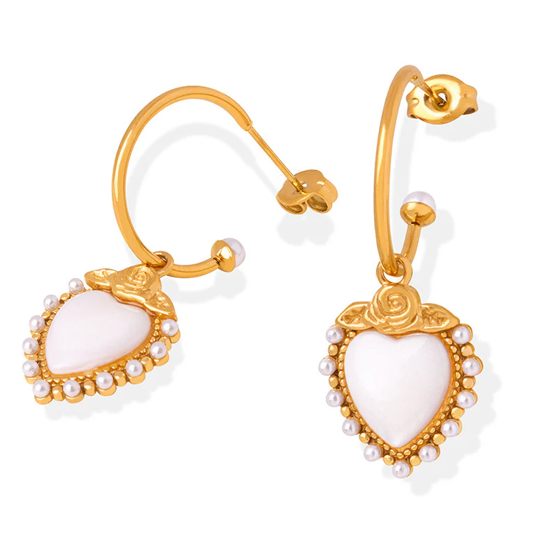 Rose and Pearls Adorned Heart Earrings