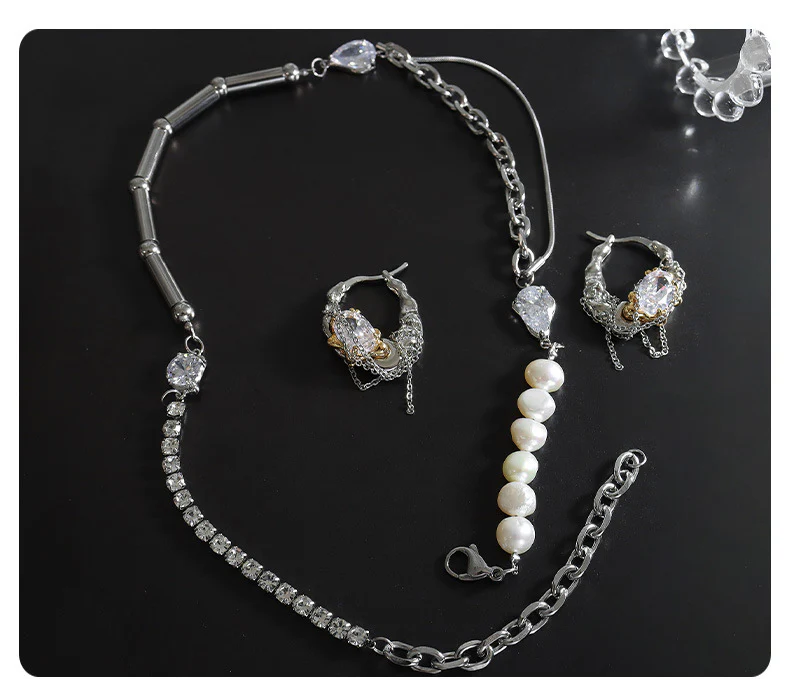 Silver Color Personality Fashion Necklace Earring Set