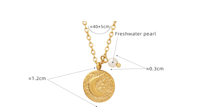 Coin Moon Pendant With Pearl Charm Necklace