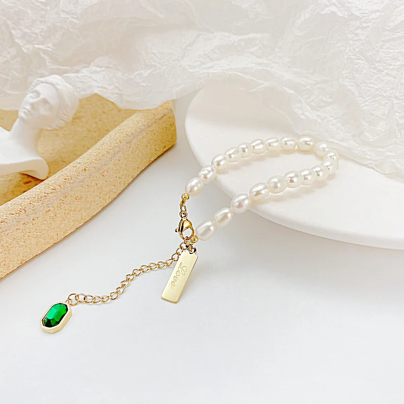 Emerald Zircon Freshwater Pearl Bracelet