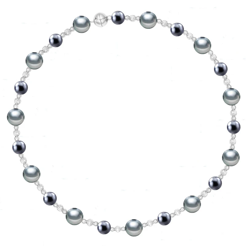 Magnetic Closure Luxury Swarovski Grey Pearl Necklace