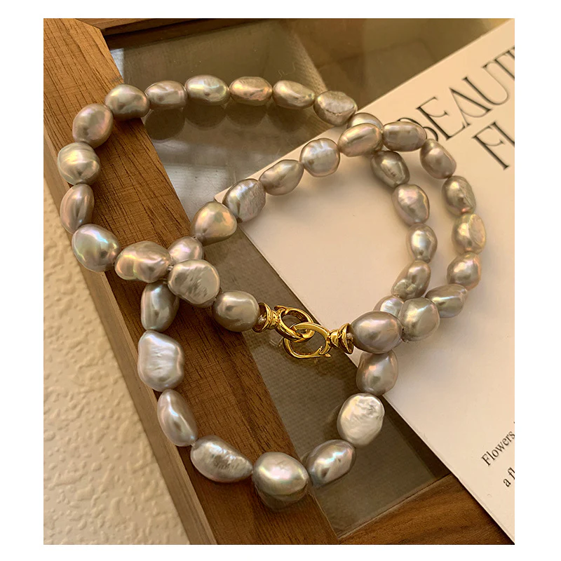 Elegant Natural Grey Baroque Pearl Necklace