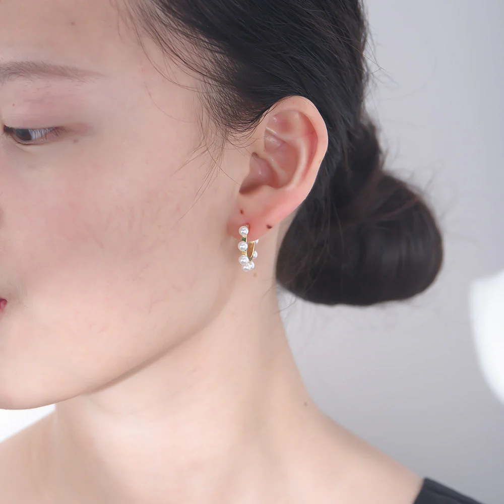 Pearl Hoop Earring Zircon Diamond