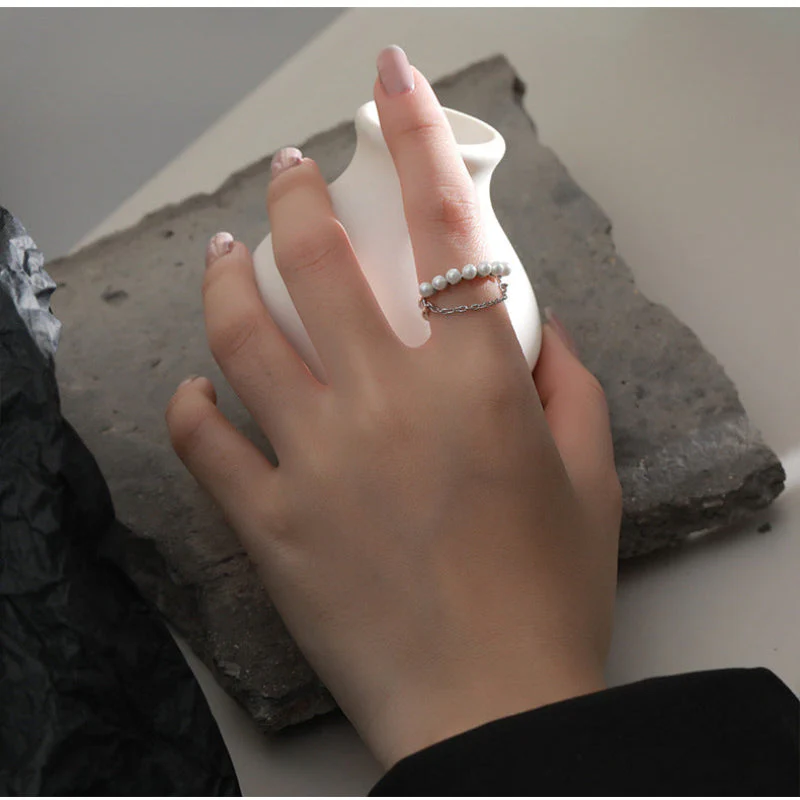 Pearls And Chain Pearl Ring
