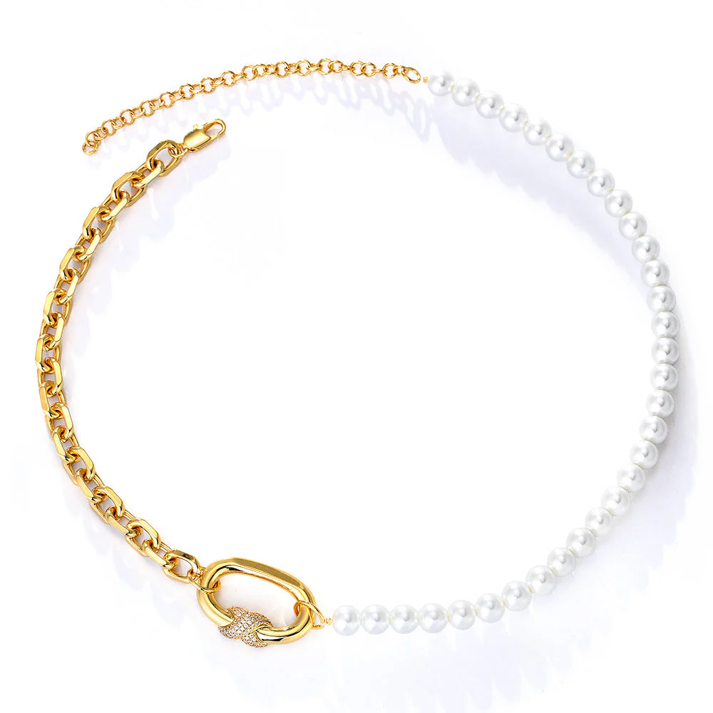 Half Pearl Half Chain Necklace