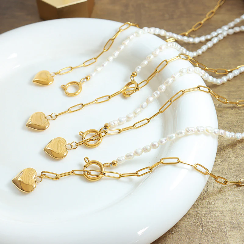 Adjustable Half Pearl Half Chain Heart Necklace