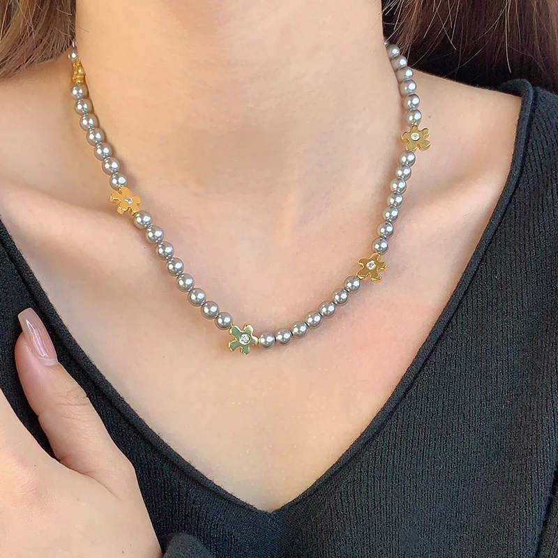 Light Luxury Swarovski Grey Pearl Necklace