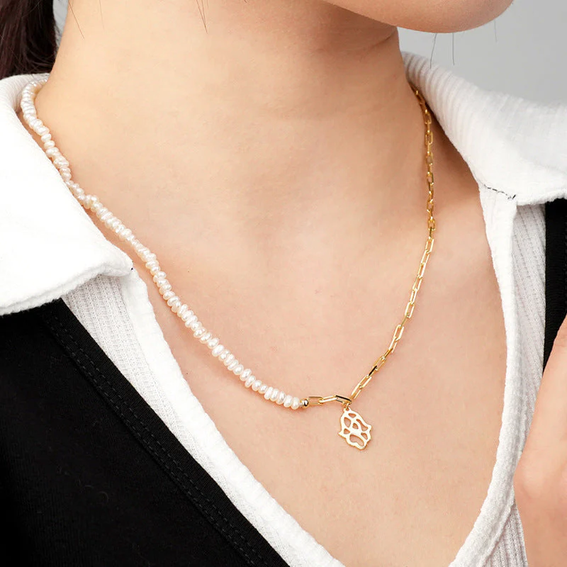 Half Pearl Half Gold Chain Necklace