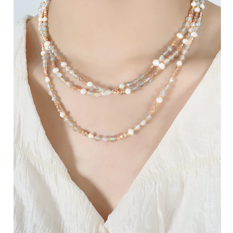 Bohemian Style Pearl Stone Glass Beaded Necklace