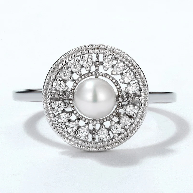 Pearl Ring With Diamond Halo