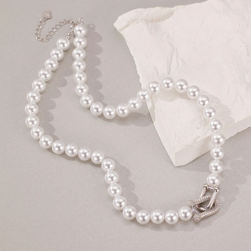 Horseshoe Buckle Swarovski Pearl Necklace