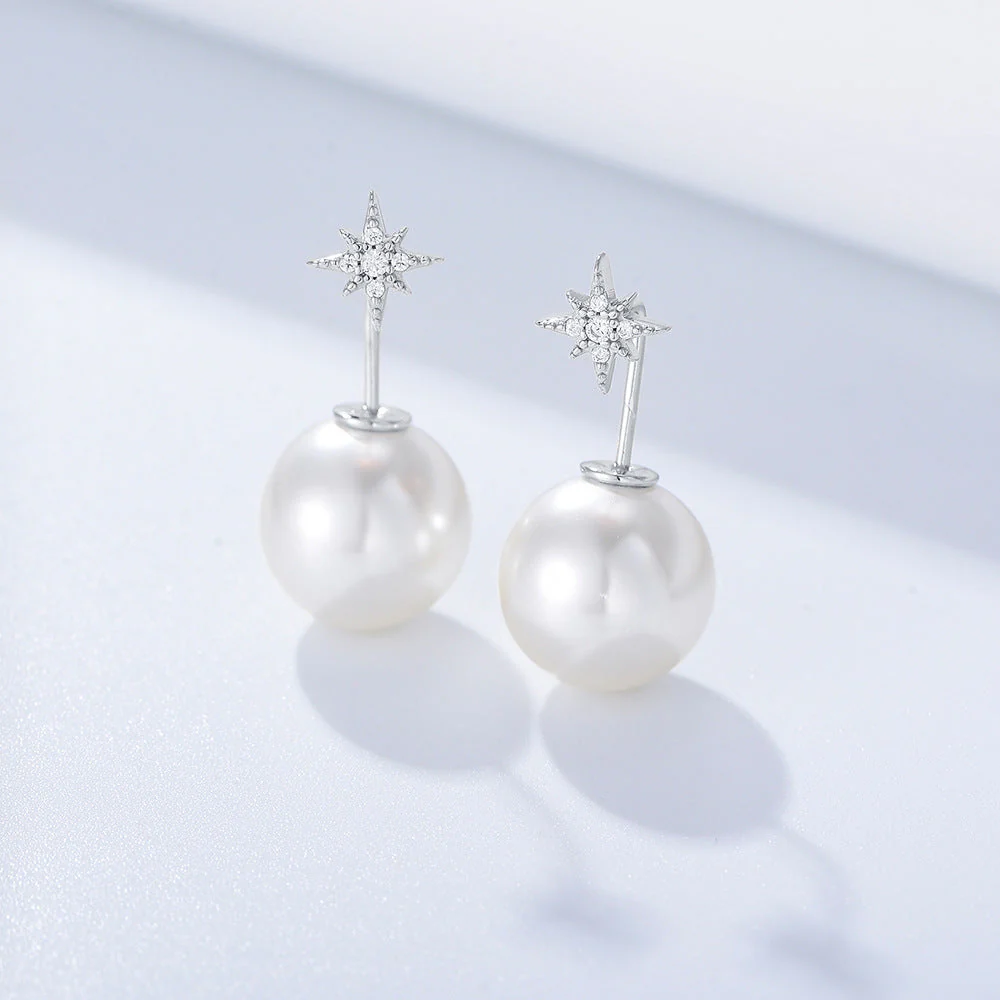North Star Earrings Pearl Earrings Drop