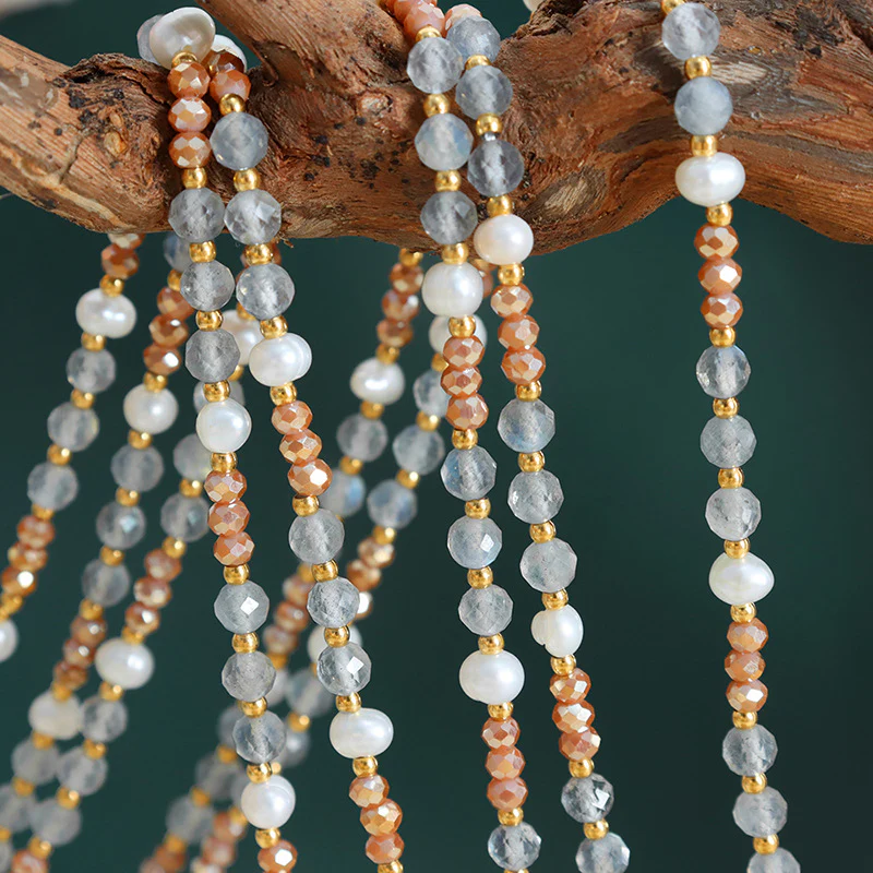 Bohemian Style Pearl Stone Glass Beaded Necklace