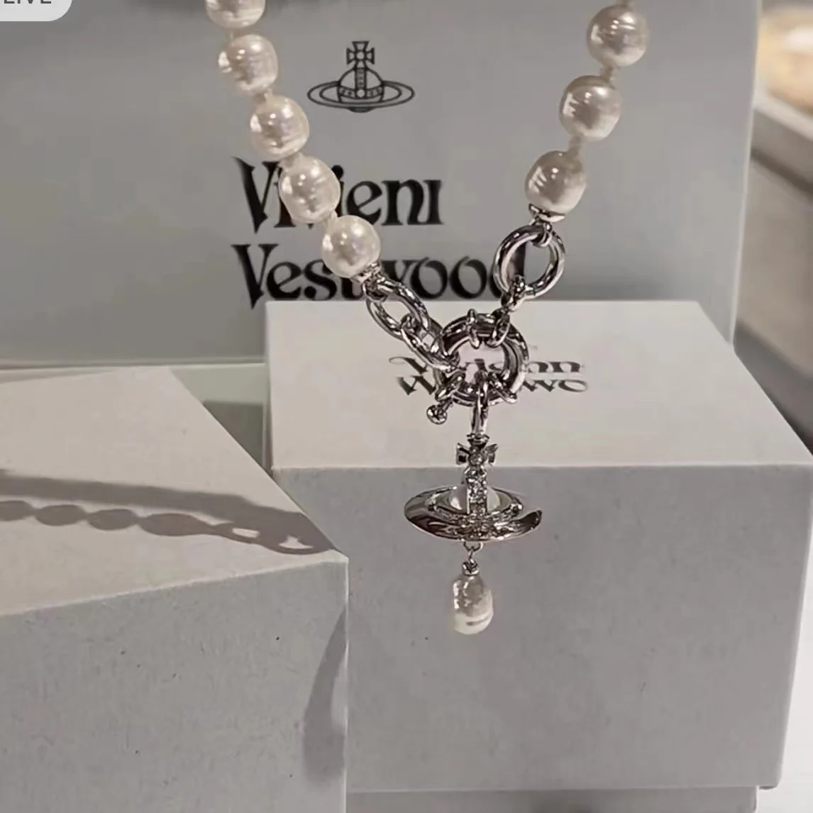 VIVI Saturn Pendant Baroque Pearl Necklace | Best Replica Jewelry™