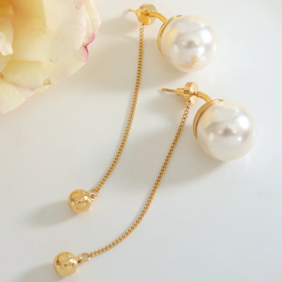 Tassel Stud Large Pearl Earrings