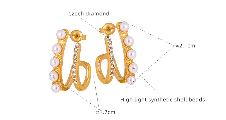 C Shape Pearl and Diamond Earrings