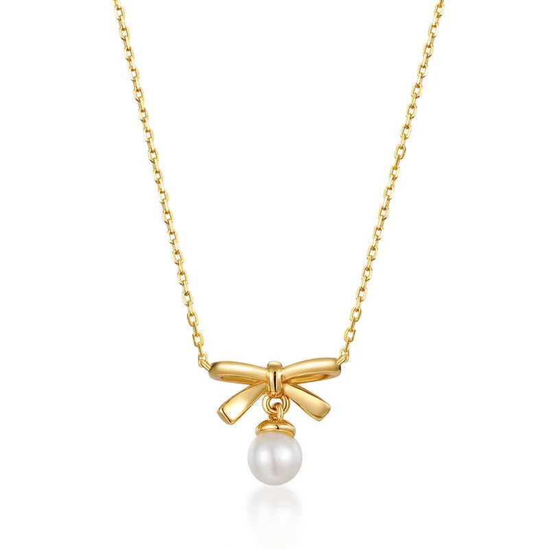 Bow Tie Necklace With Pearl Pendant