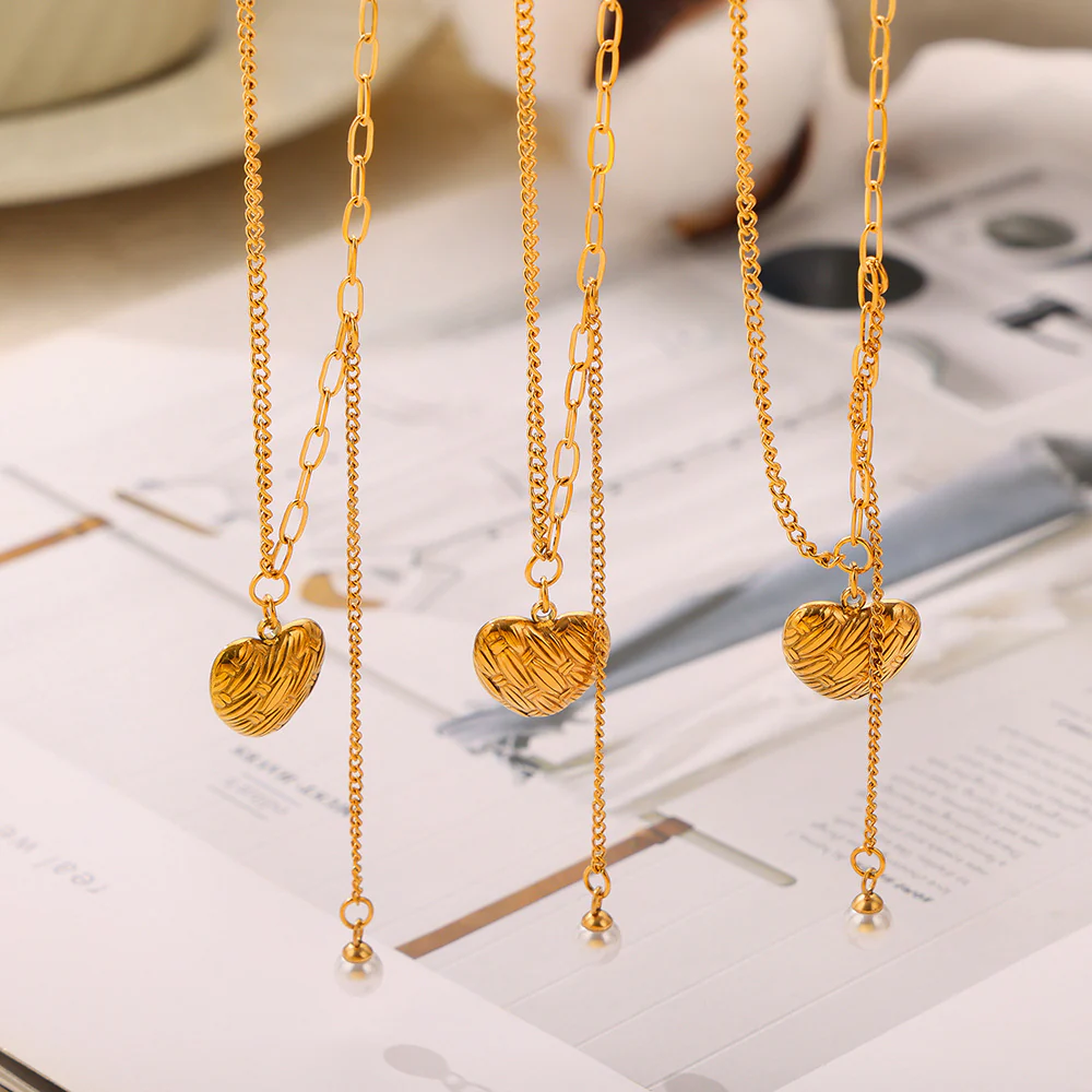 Tassel Pearl Drop Heart Pendant Necklace