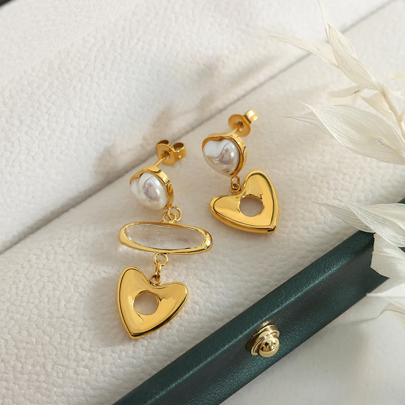 AB Style Asymmetrical Pearl Heart Earring