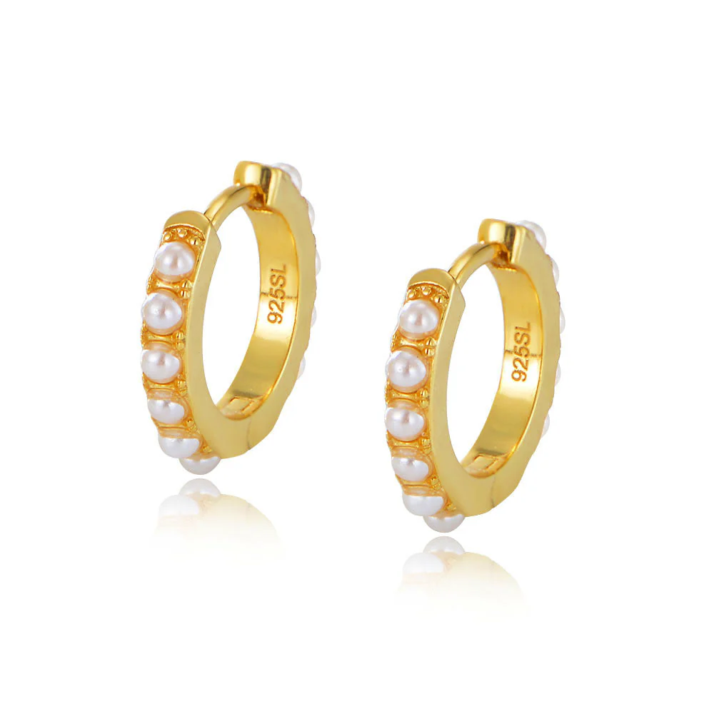 S925 Sterling Silver Pearl Hoop Earring