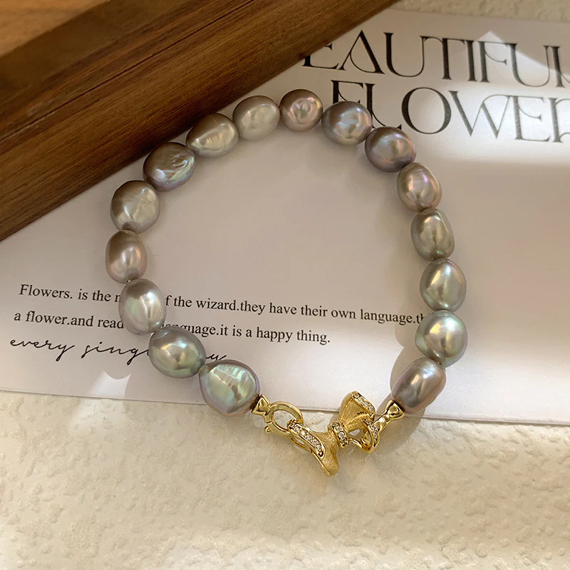 Grey Pearl Bracelet Chunky Baroque