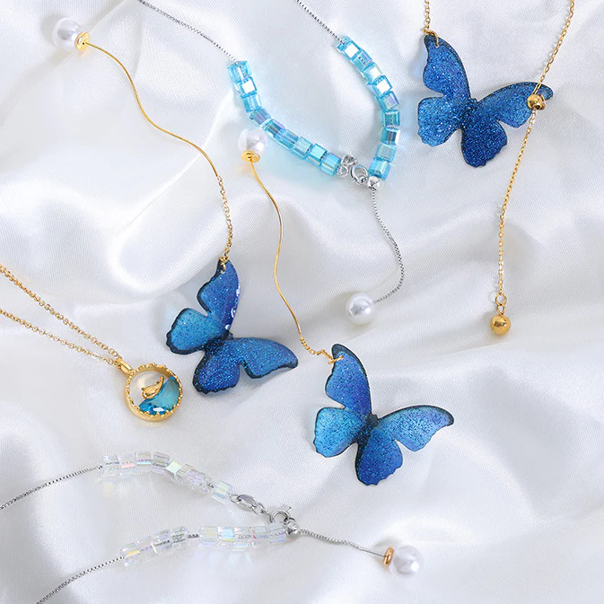 Adjustable Blue Crystal Pearl Drop Y Necklace