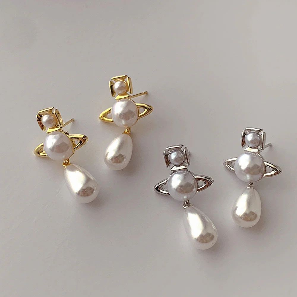 VIVI Teardrop Pearl Saturn Earrings | Best Replica Jewelry™