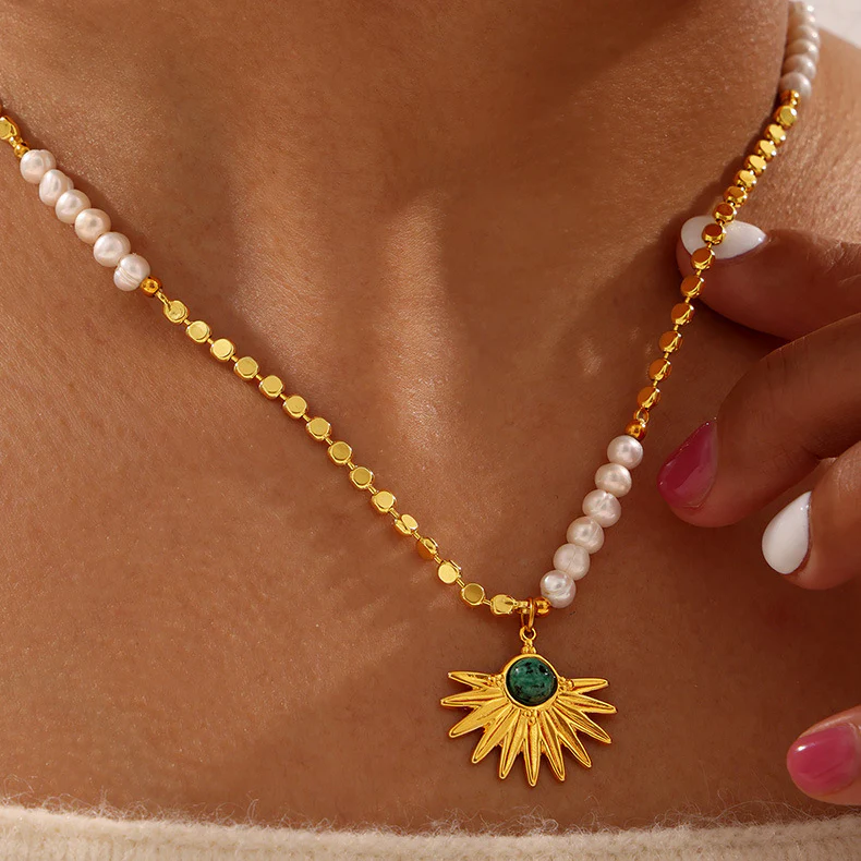 Tiger Eye Stone Agate Rose Star Moon Pendant Necklace