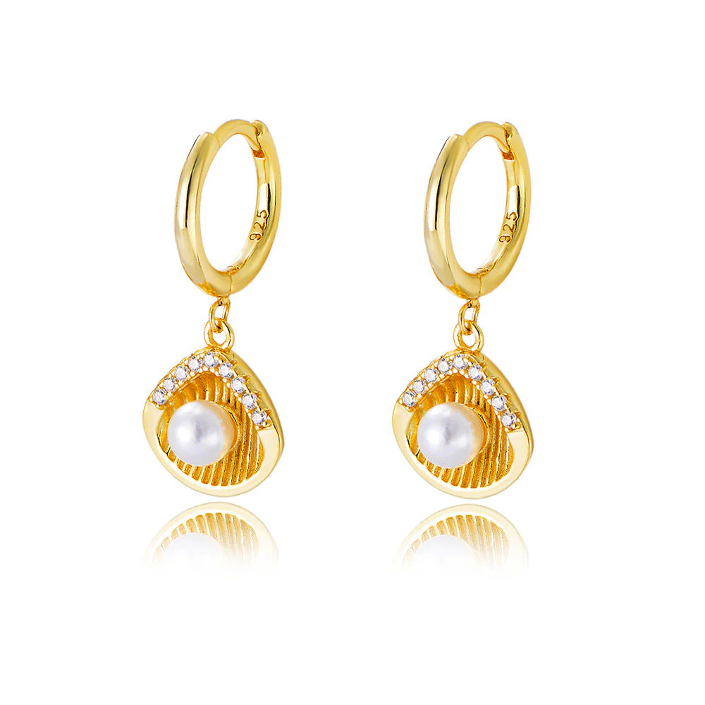 Zircon Shell Teardrop Pearl Earrings