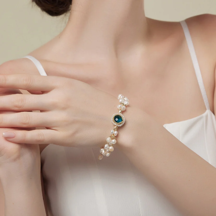 Pearl Choker Necklace Bracelet Set