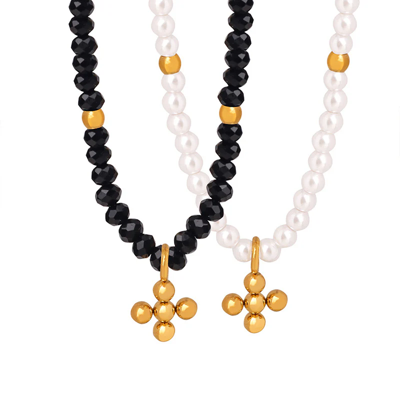 Pearl Necklace With Beads Cross Pendant