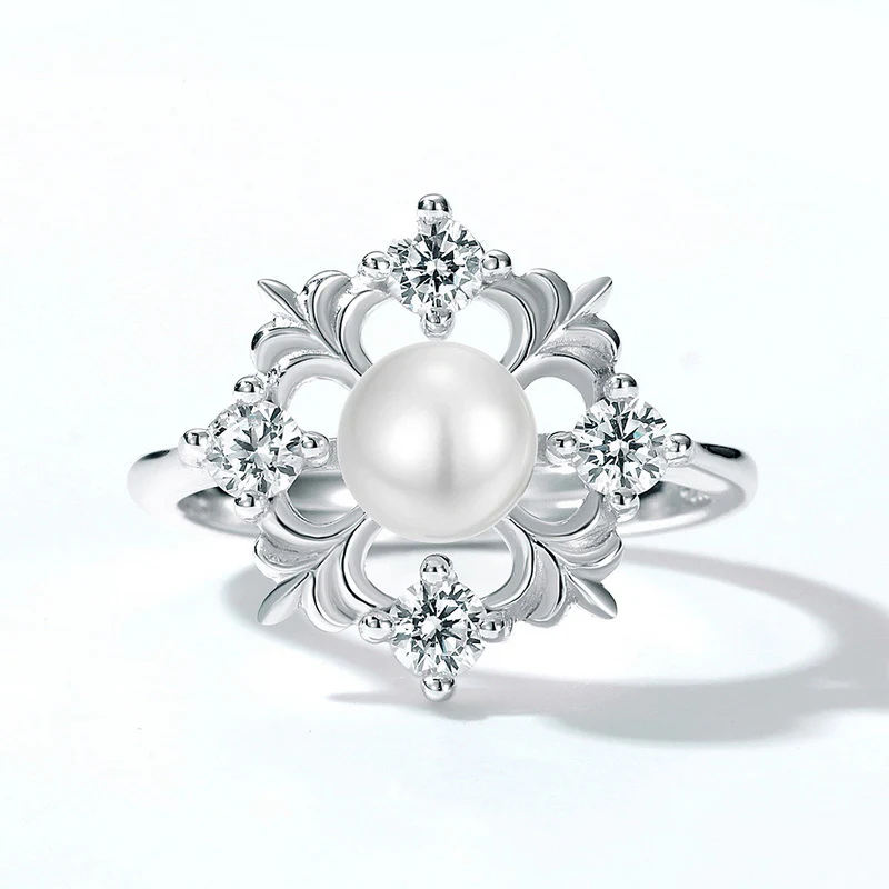 Elegant Snowflake Pearl Ring