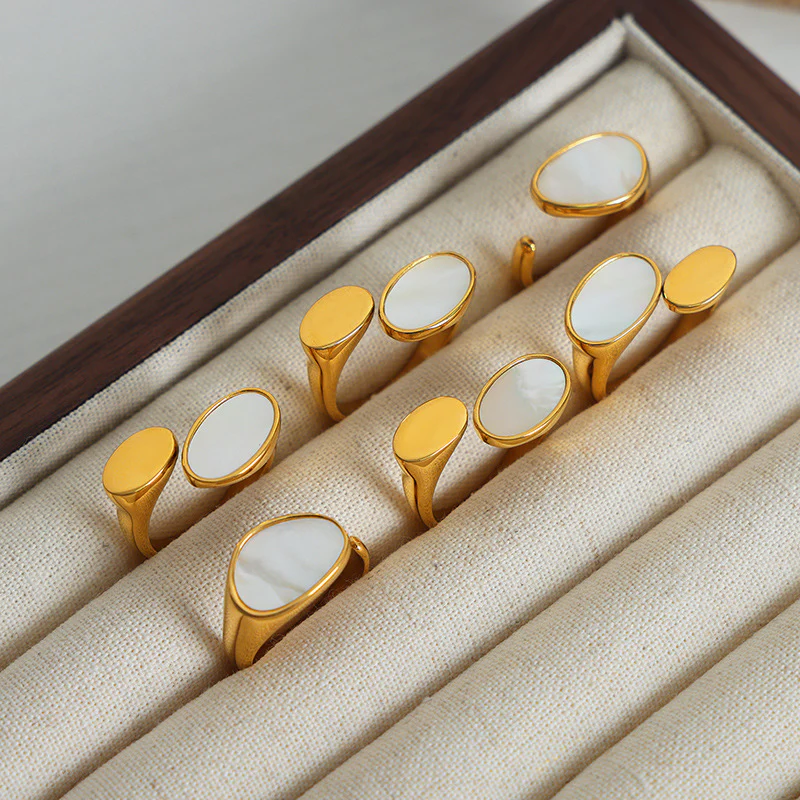 Geometric Oval Mother of Pearl Ring