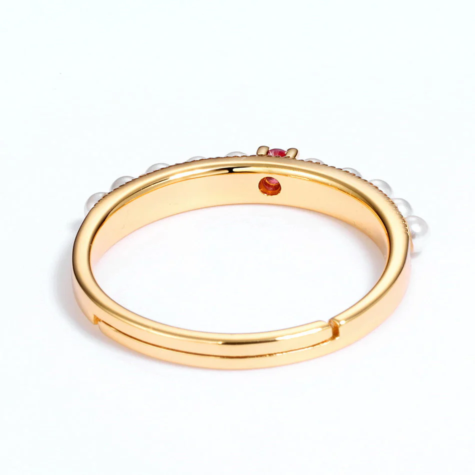 Red Corundum And Seed Pearl Ring