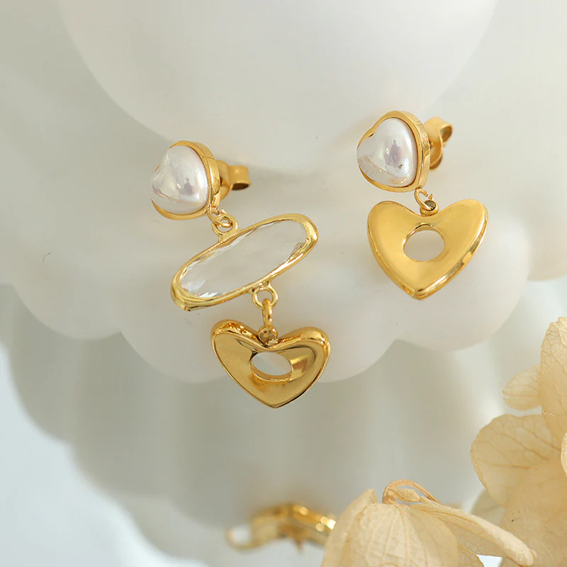 AB Style Asymmetrical Pearl Heart Earring