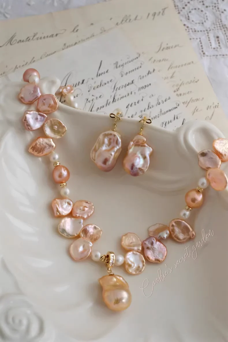 【Monet Garden Collection】 Handmade Morning Mist Baroque Pearl Earrings