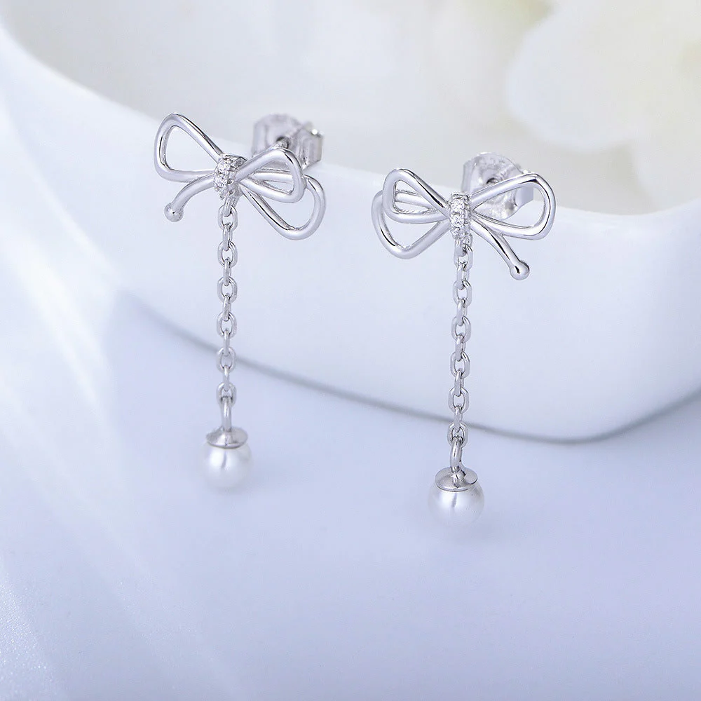 Dainty Tassel Bow Pearl Earrings