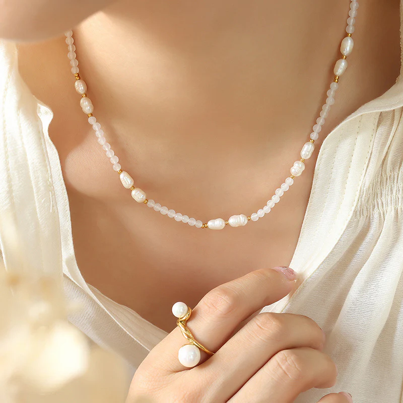 Jade and Freshwater Pearl Beaded Necklace