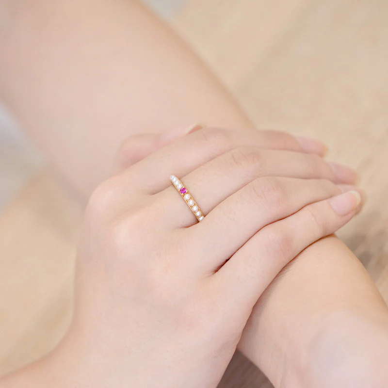 Red Corundum And Seed Pearl Ring