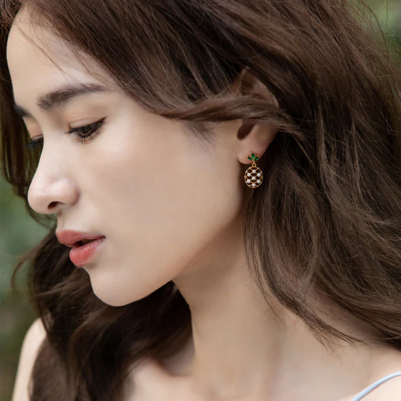 Pineapple Earrings With Pearls