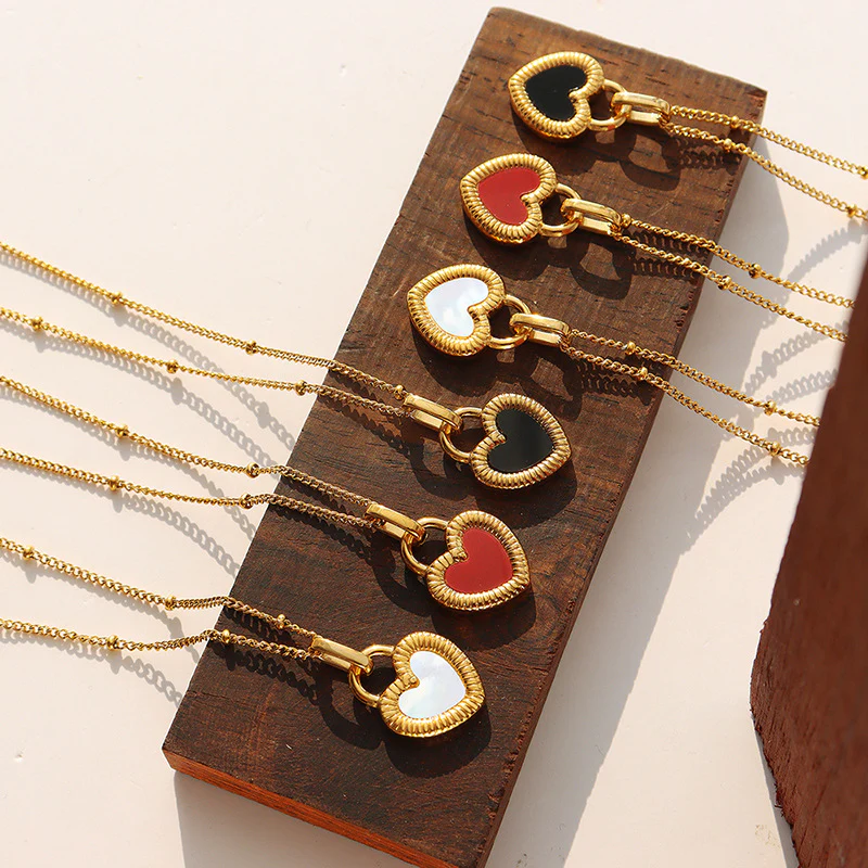 Double Sided Two Colors Heart Necklace