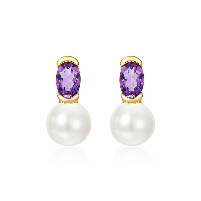 Natural Freshwater Pearl and Purple Crystal Earrings