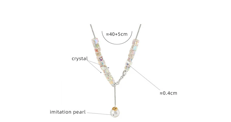 Adjustable Crystal Cube Pearl Drop Necklace