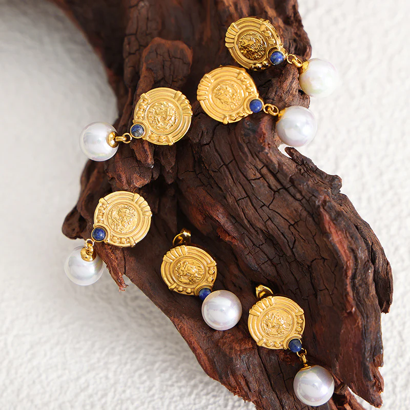 Vintage Blue Jade and Dangle Pearl Earring