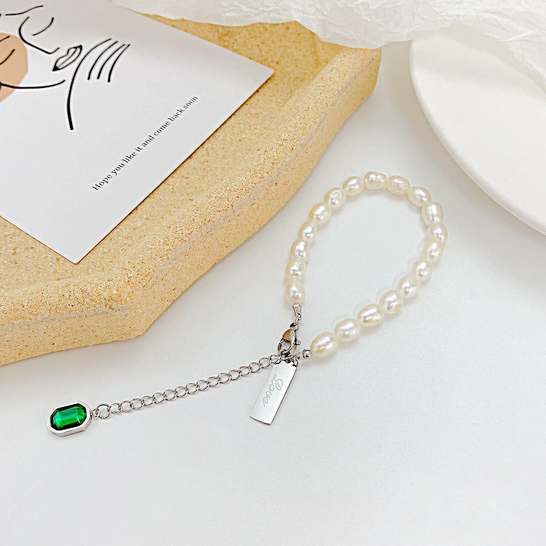 Emerald Zircon Freshwater Pearl Bracelet