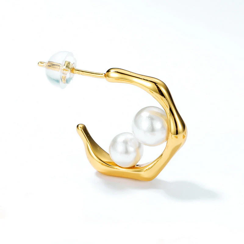 K Gold Earrings With 2 Pearls