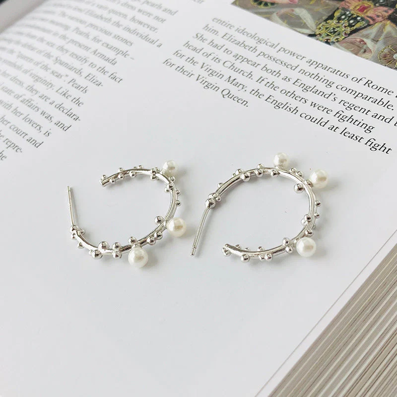 Gold Big Hoop Pearl Earrings