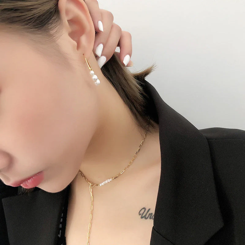 Geometric Pearl Hoop Earrings