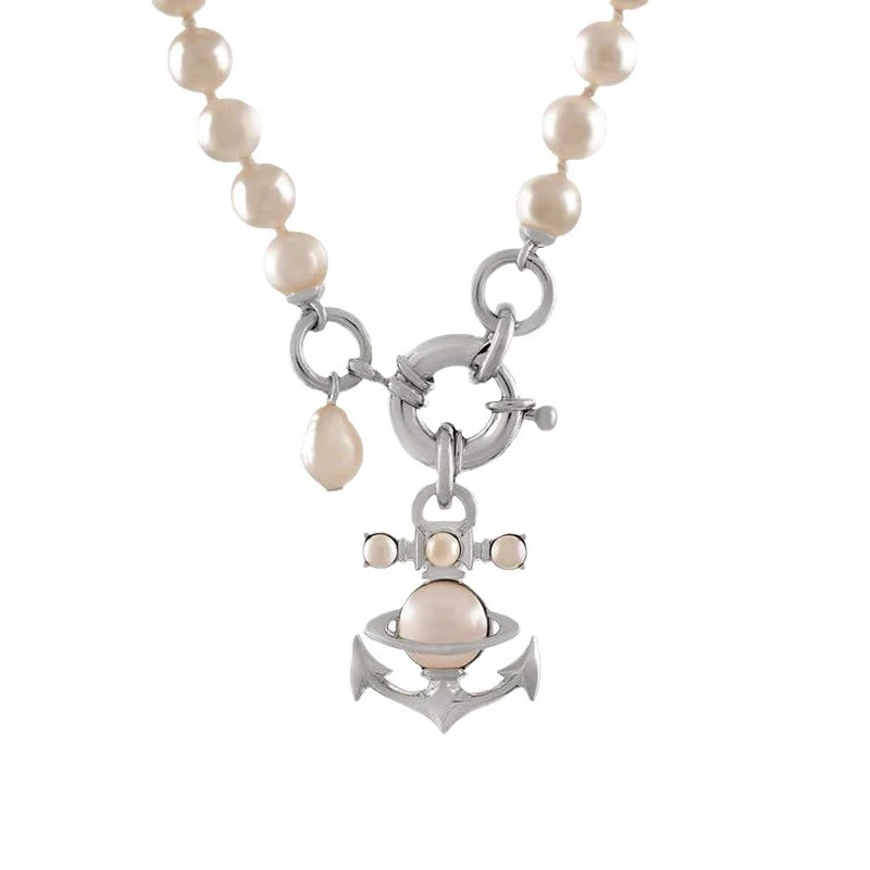VIVI Anchor Saturn Pendant Pearl Necklace | Best Replica Jewelry™